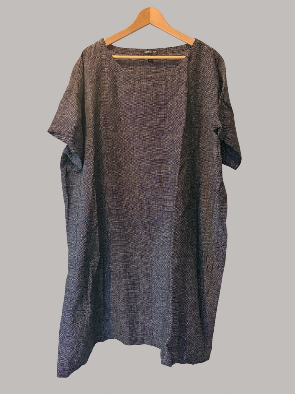 Eileen Fisher 3X Shift Dress Organic Linen Cotton Lyocell Black NEW Lightweight